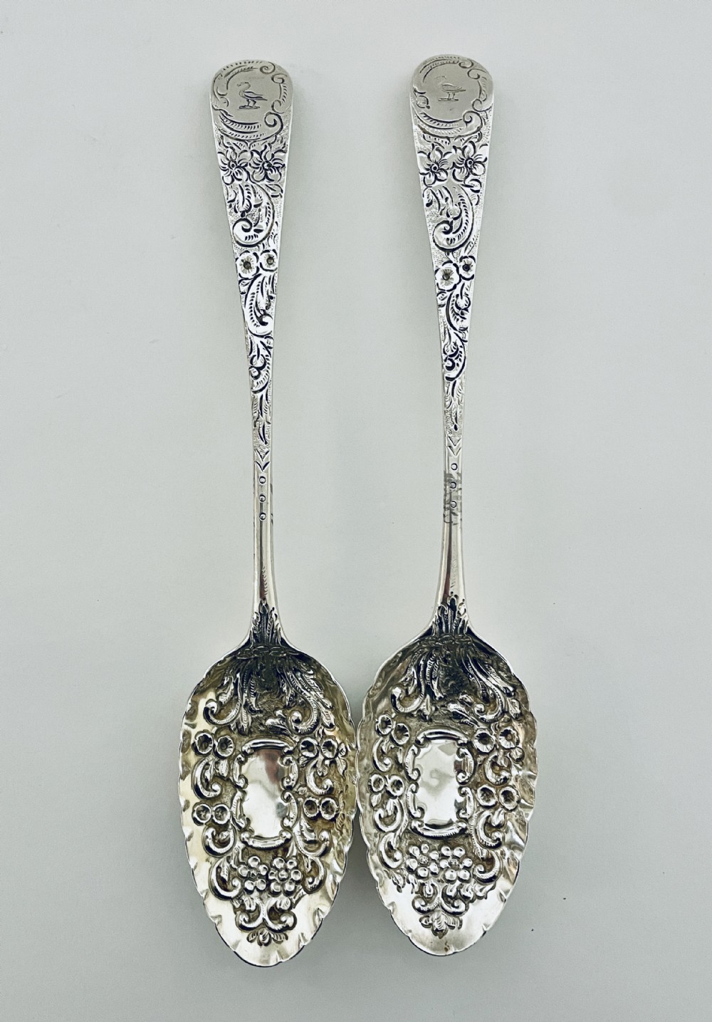Pair of Georgian Exeter Solid Silver Berry Spoons