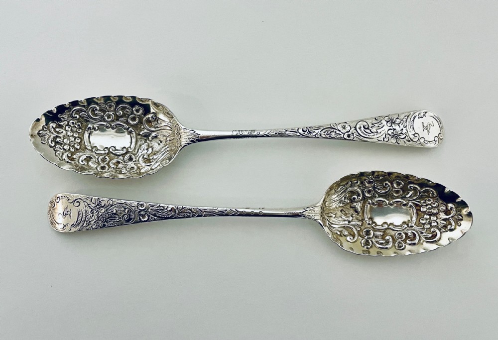 Pair of Georgian Exeter Solid Silver Berry Spoons View II