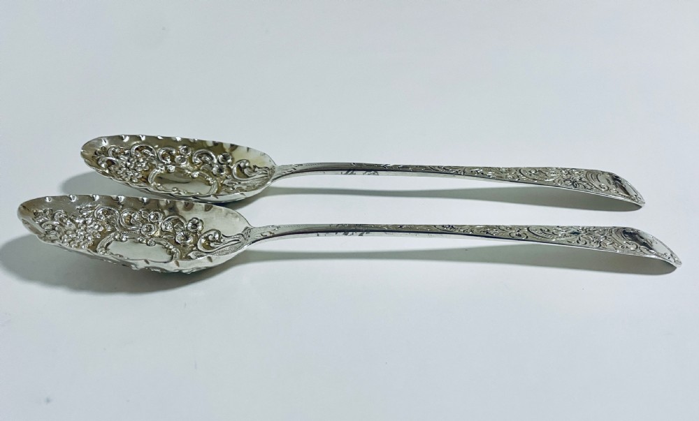 Pair of Georgian Exeter Solid Silver Berry Spoons View IV