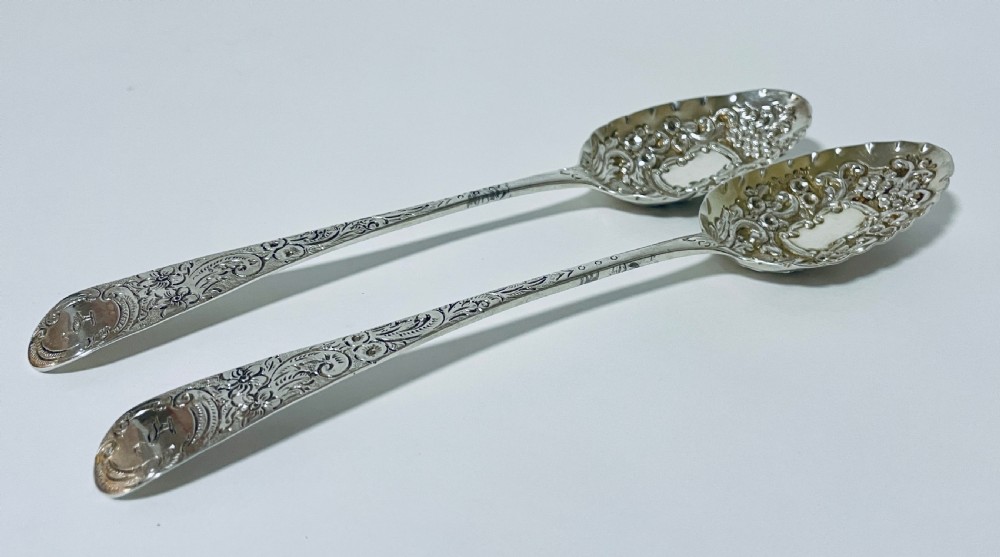 Pair of Georgian Exeter Solid Silver Berry Spoons View V