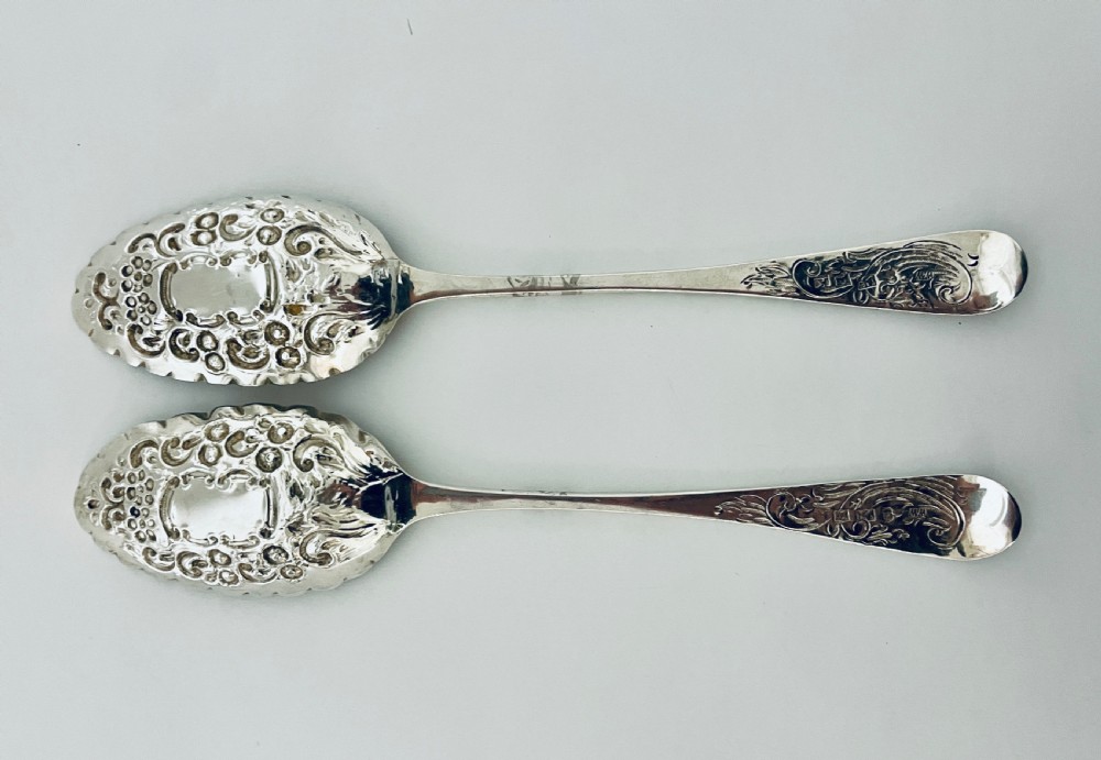 Pair of Georgian Exeter Solid Silver Berry Spoons View VII