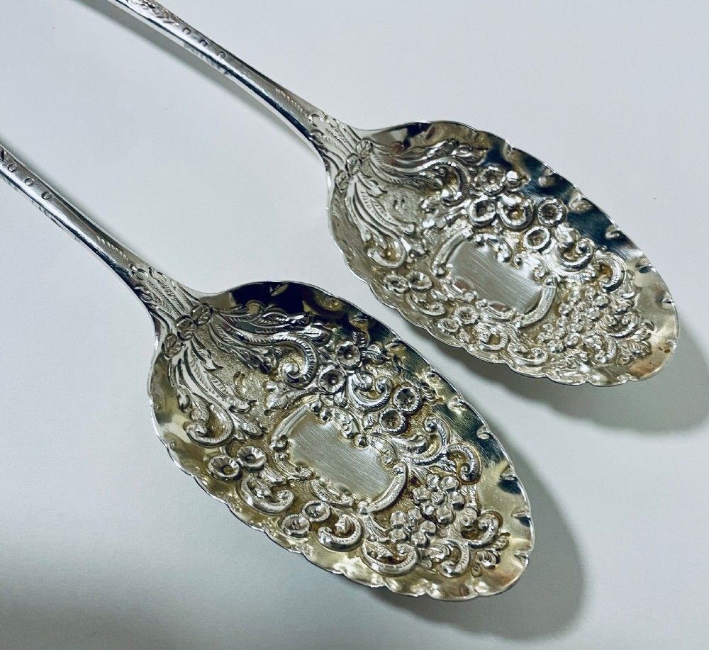 Pair of Georgian Exeter Solid Silver Berry Spoons View X
