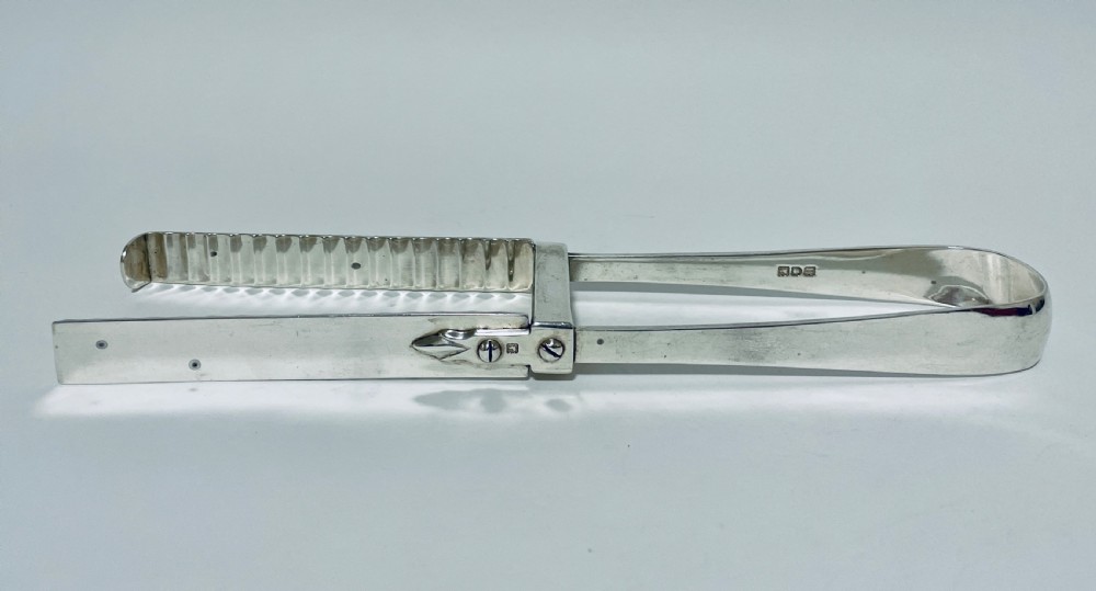 Antique Solid Silver Asparagus Tongs View II