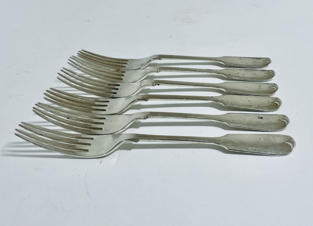 Set of 6 Antique Solid Silver Forks View II