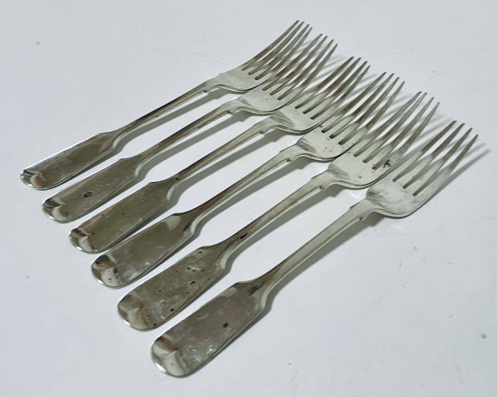 Set of 6 Antique Solid Silver Forks View III