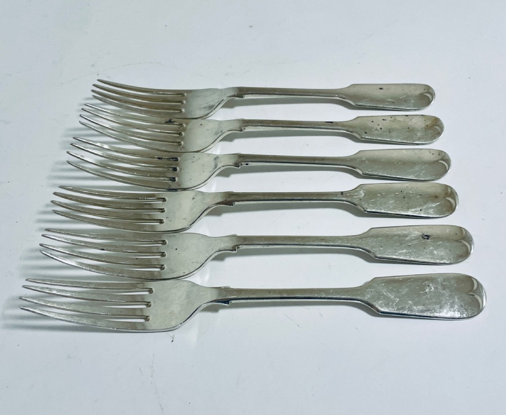 Set of 6 Antique Solid Silver Forks View V
