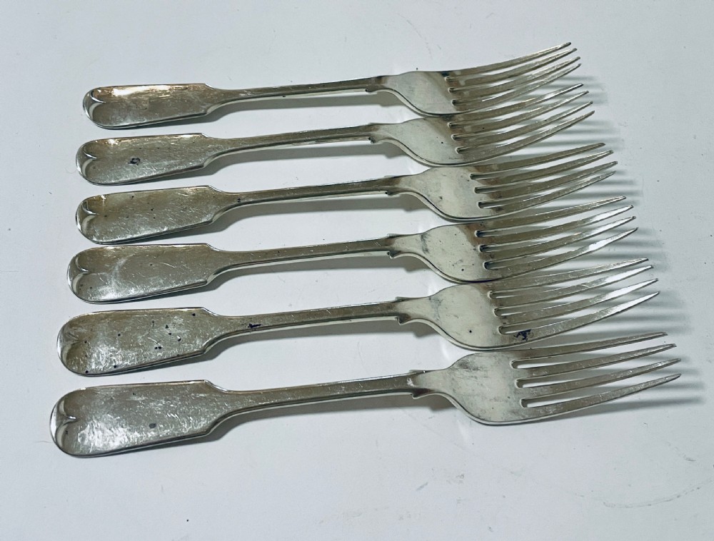 Set of 6 Antique Solid Silver Forks View VI
