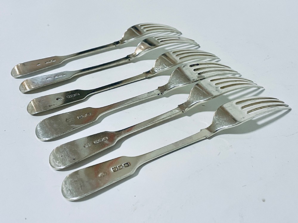 Set of 6 Antique Solid Silver Forks View X