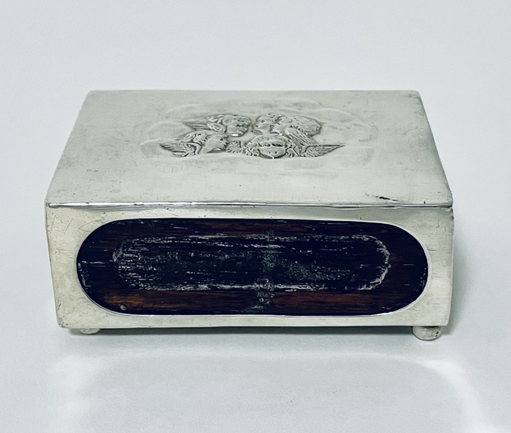 Antique Edwardian Solid Silver Cherub Match Box Cover