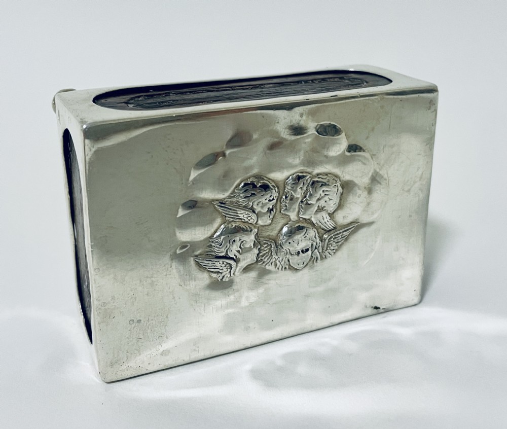 Antique Edwardian Solid Silver Cherub Match Box Cover View VIII