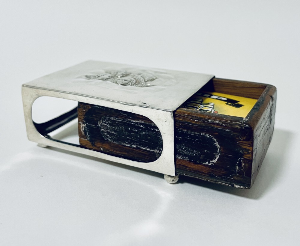 Antique Edwardian Solid Silver Cherub Match Box Cover View XI