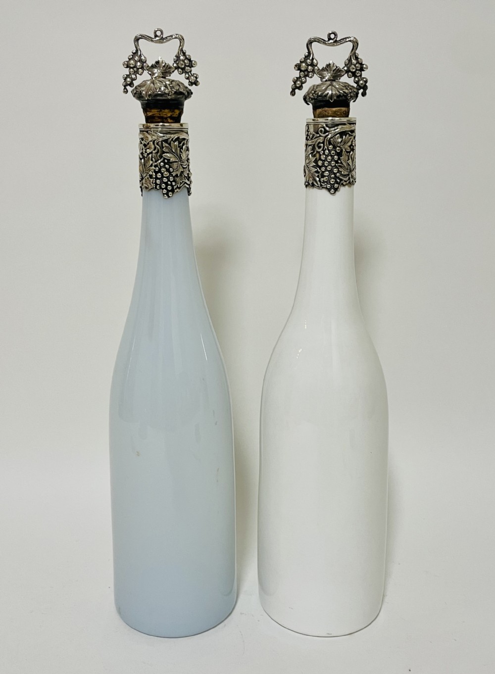 Pair of Antique Victorian Milk Glass Decanters