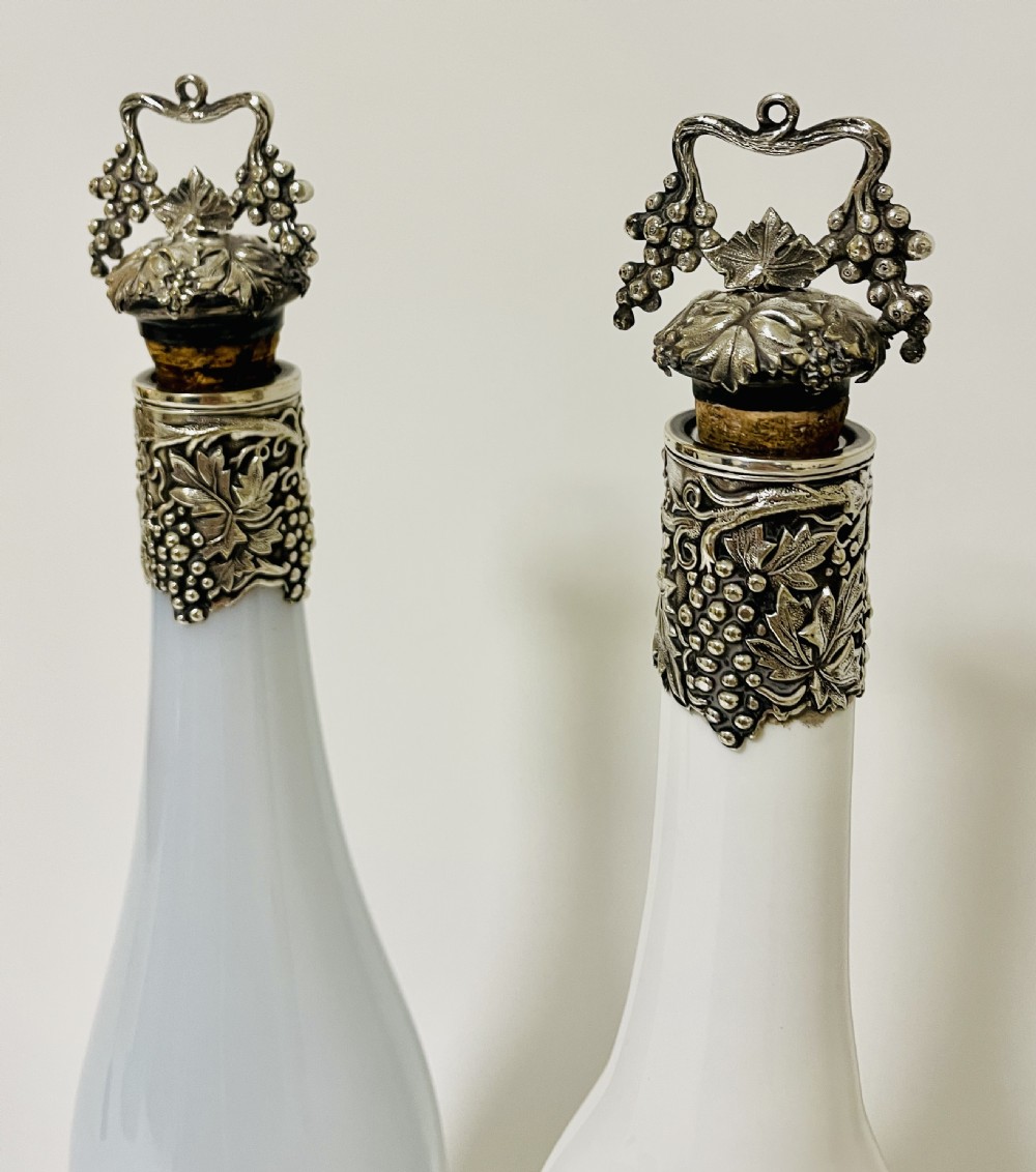 Pair of Antique Victorian Milk Glass Decanters View VI