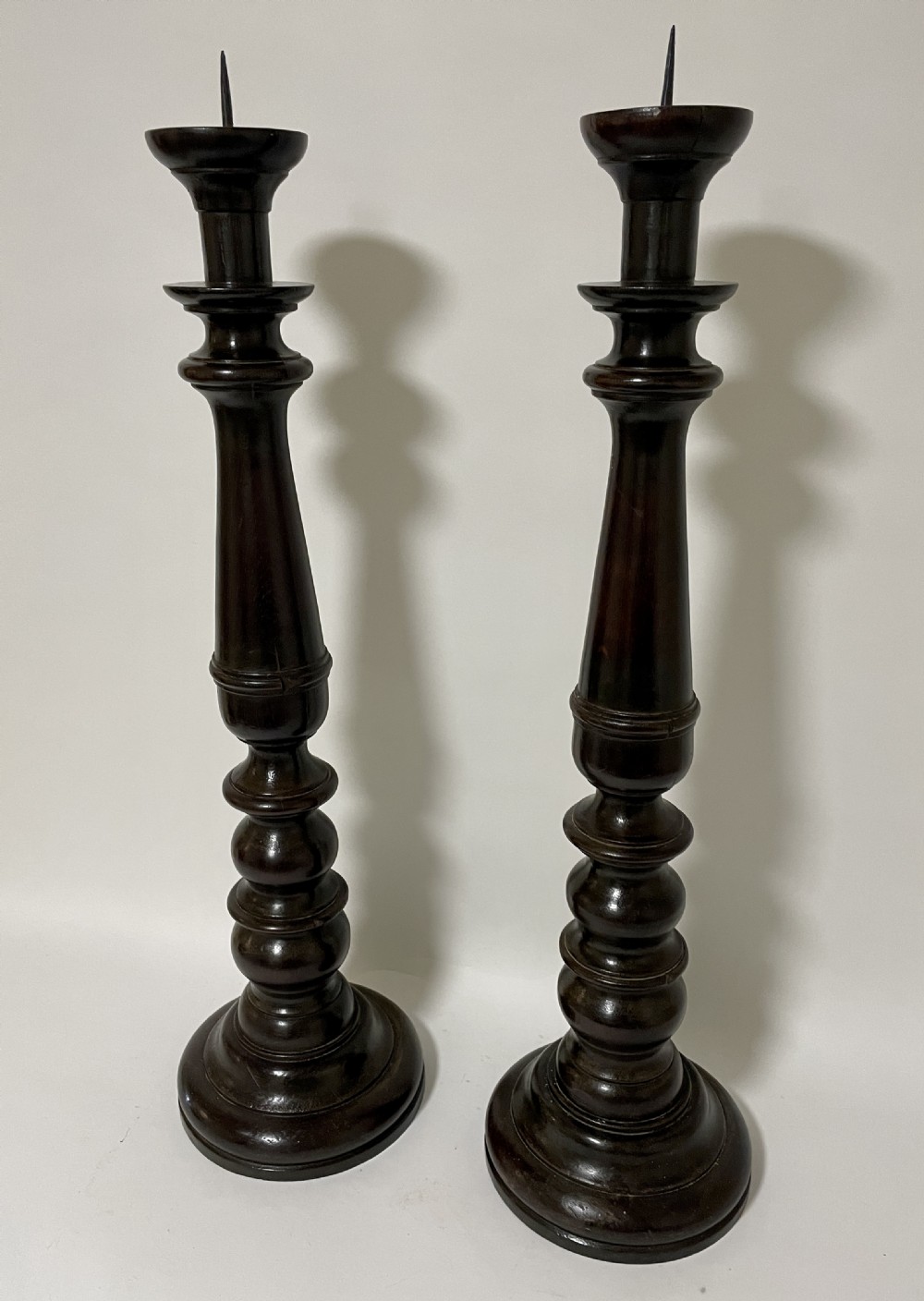 Pair of Large Victorian Turned Oak Pricket Candlesticks View II