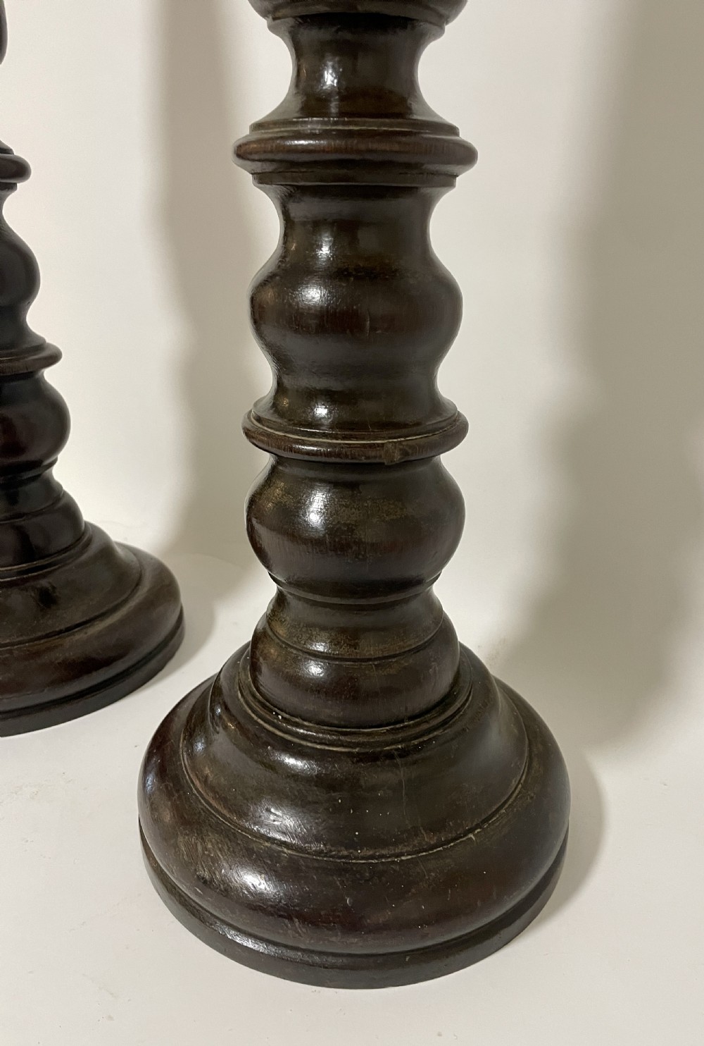 Pair of Large Victorian Turned Oak Pricket Candlesticks View IV