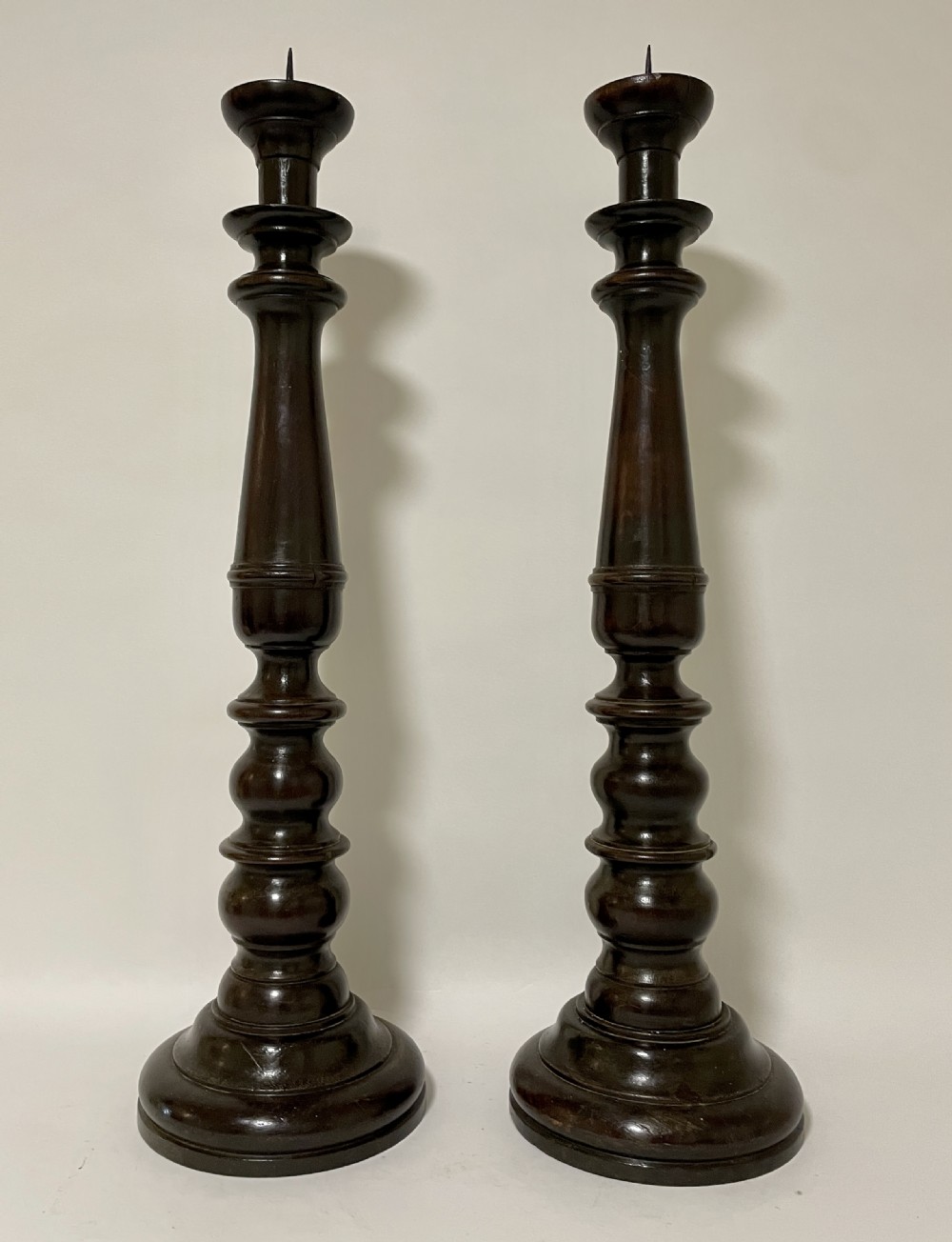 Pair of Large Victorian Turned Oak Pricket Candlesticks View VII