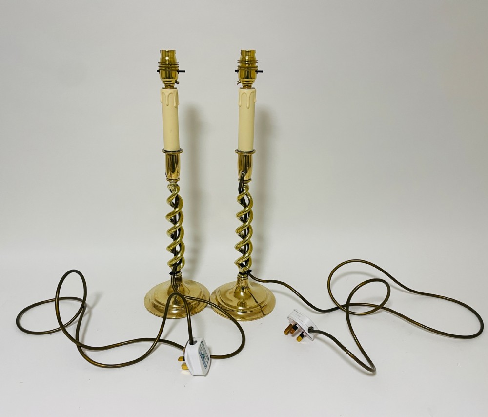 Pair of Antique Brass Candlestick Table Lamps View VIII