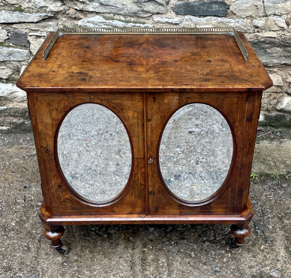 Small Victorian Burr Walnut Mirrored Cabinet