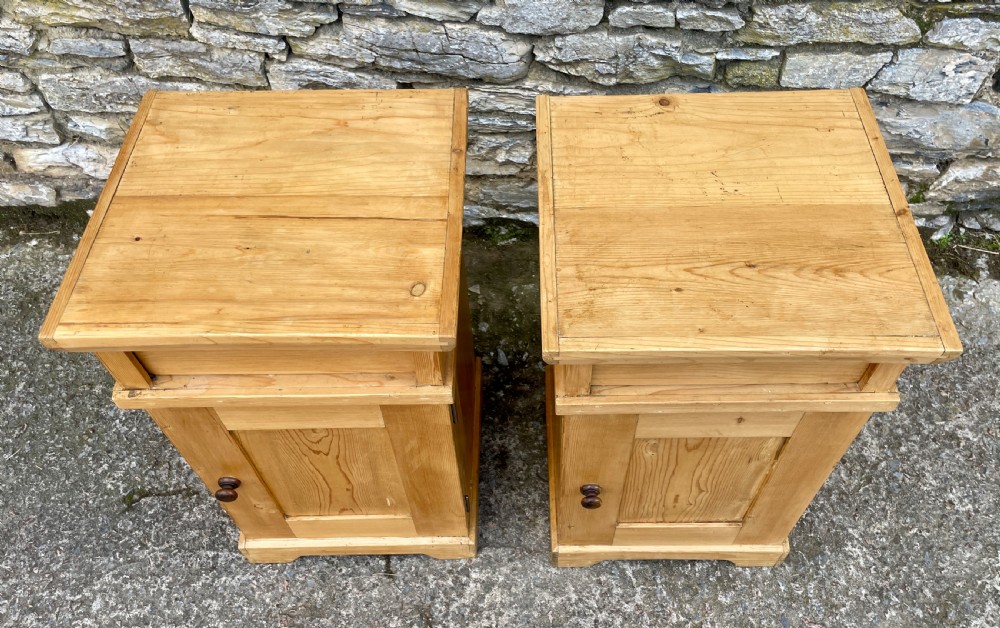 Pair of Antique Stripped Pine Bedsides View VI