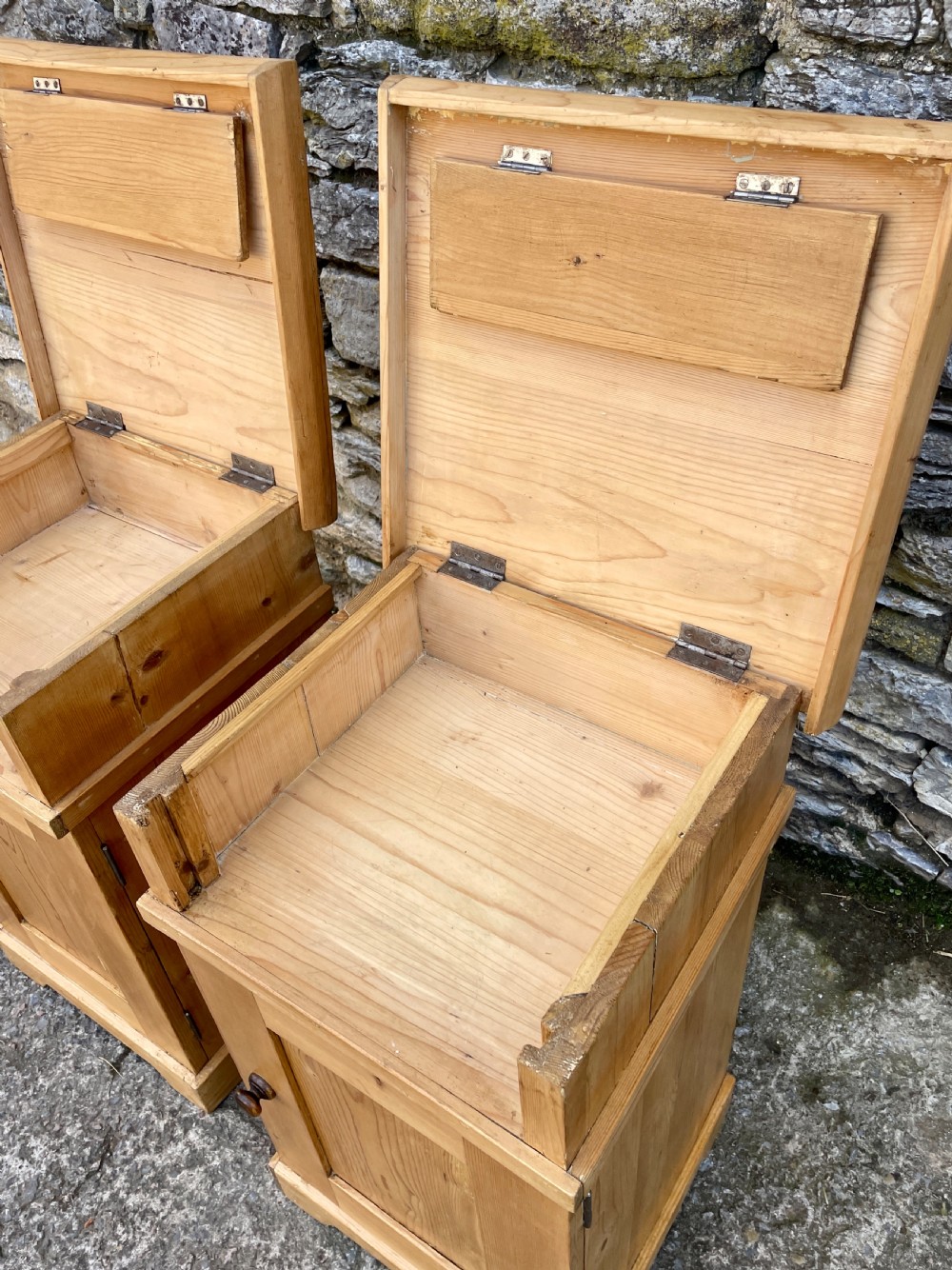 Pair of Antique Stripped Pine Bedsides View XII