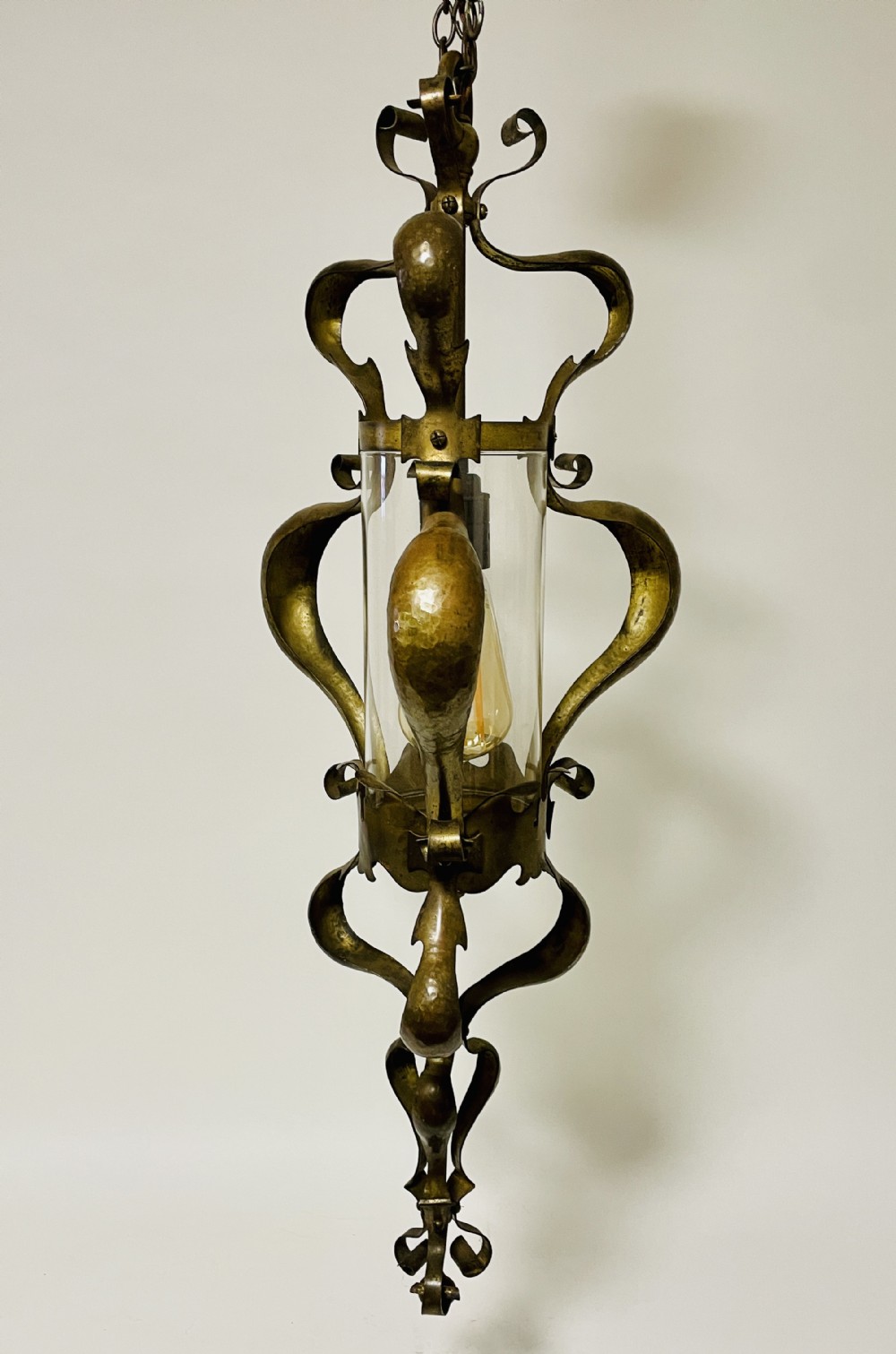 Art Nouveau Brass Hanging Hall Lantern