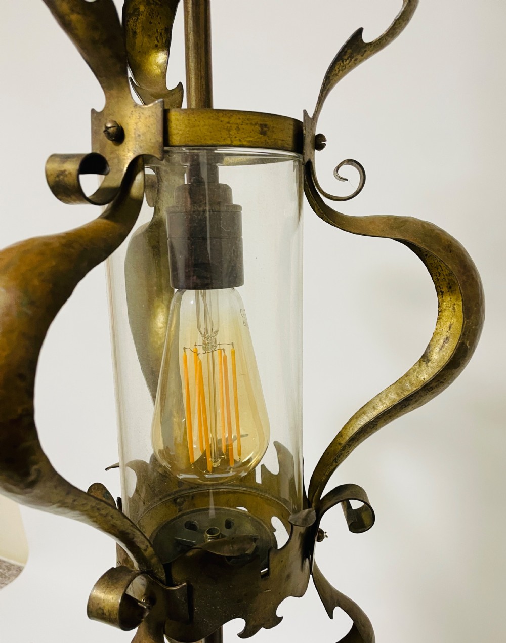 Art Nouveau Brass Hanging Hall Lantern View IV