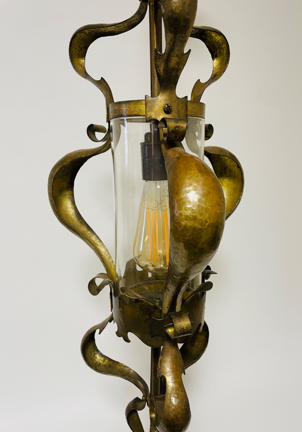 Art Nouveau Brass Hanging Hall Lantern View VI