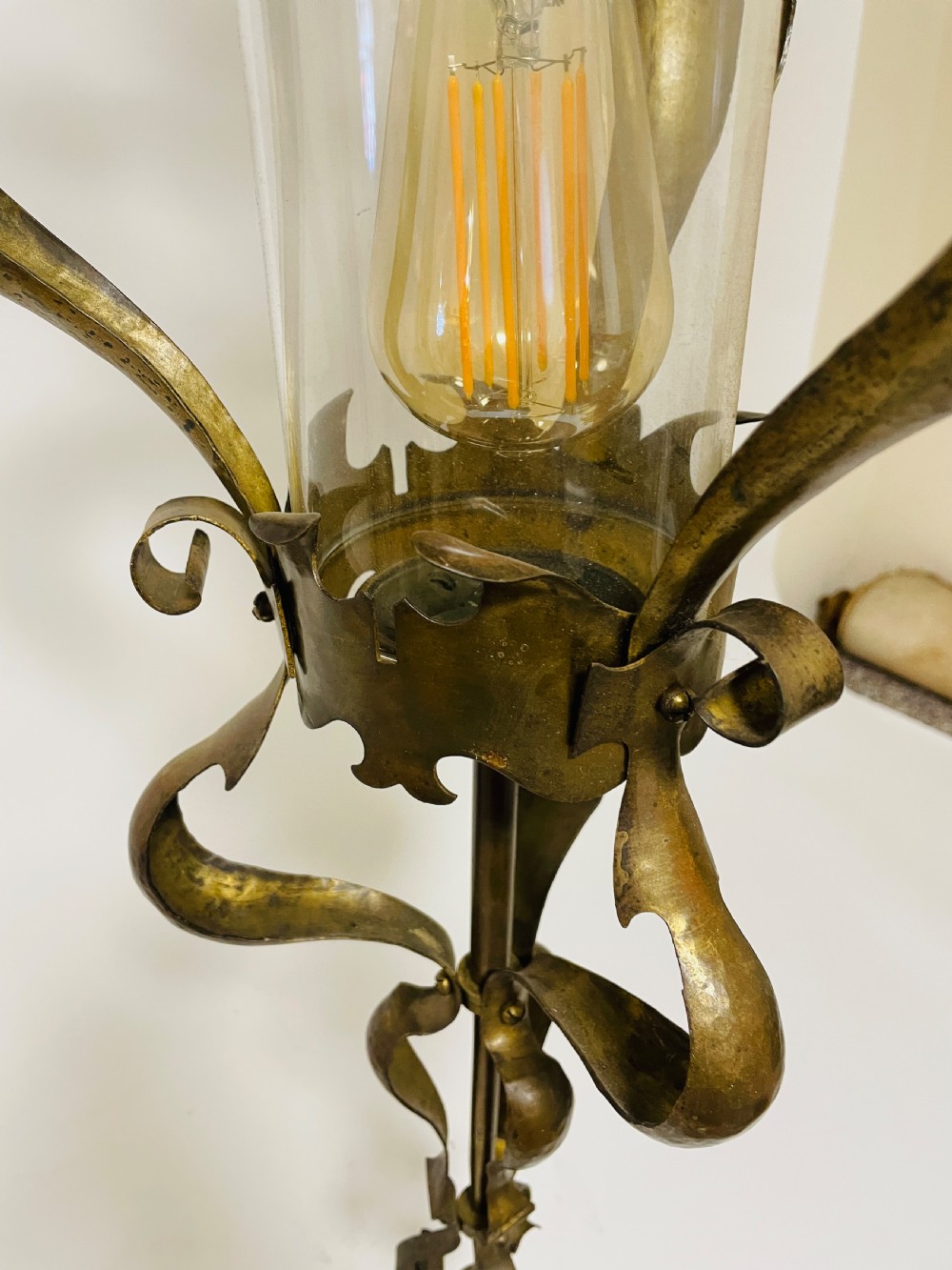 Art Nouveau Brass Hanging Hall Lantern View VII