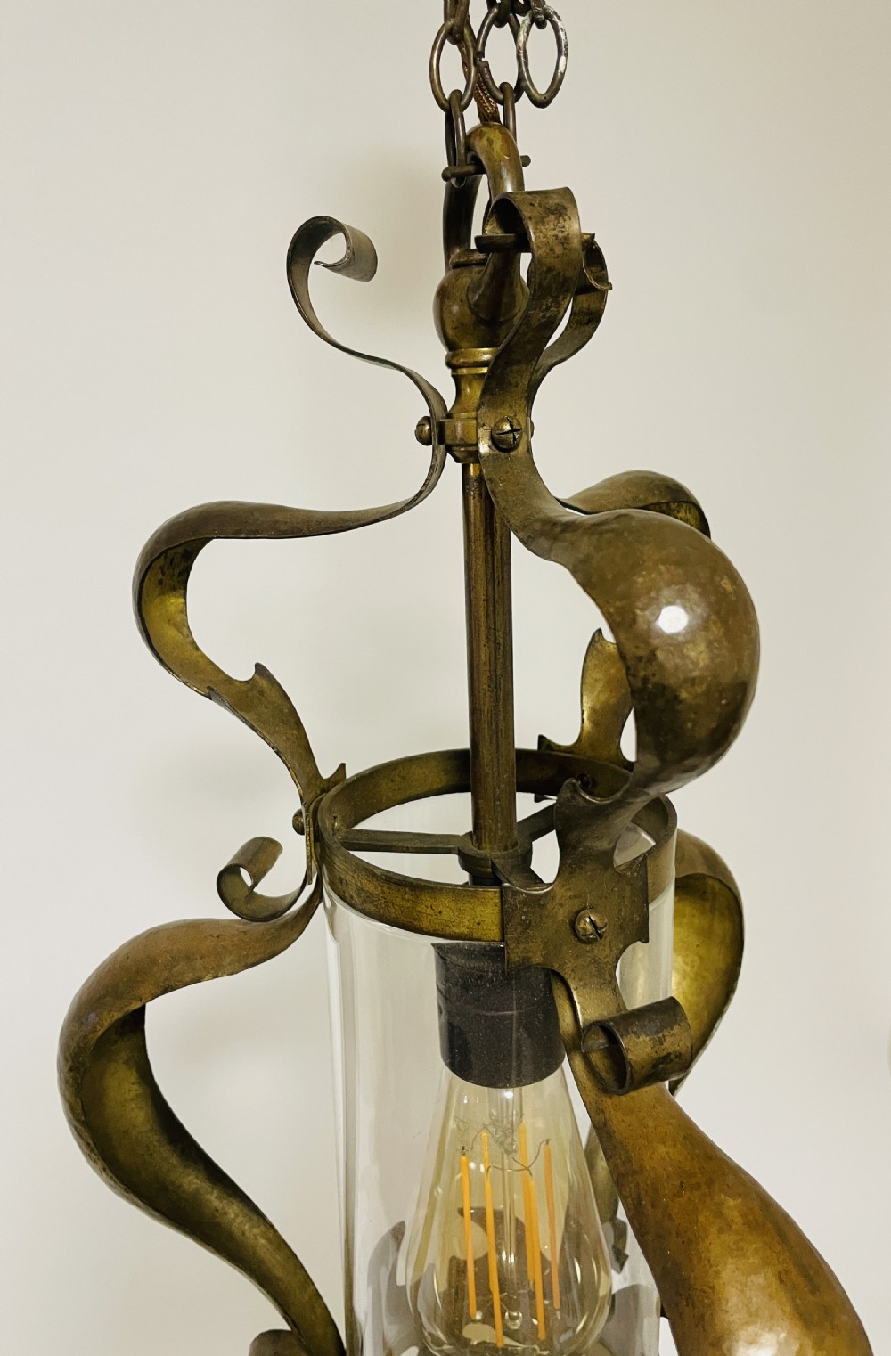Art Nouveau Brass Hanging Hall Lantern View VIII