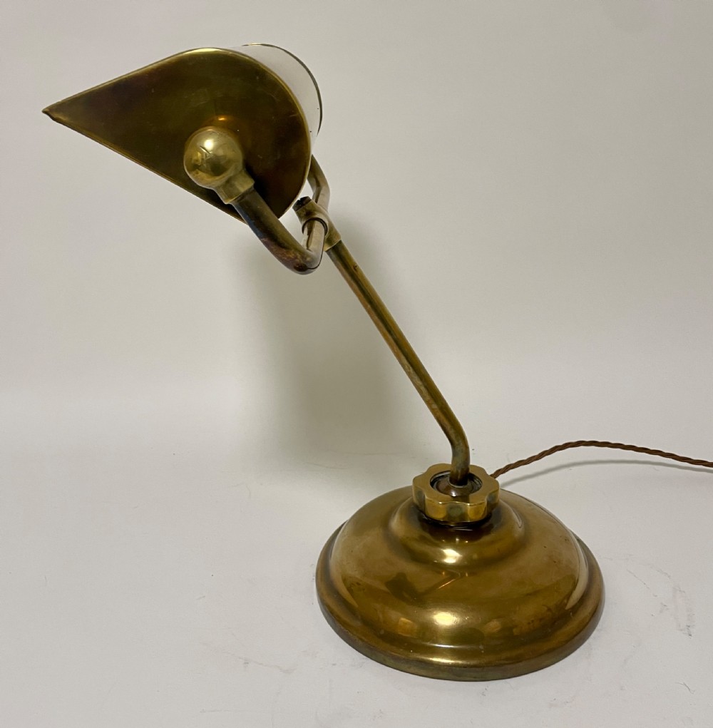 Antique Adjustable Brass Bankers Desk Lamp View X