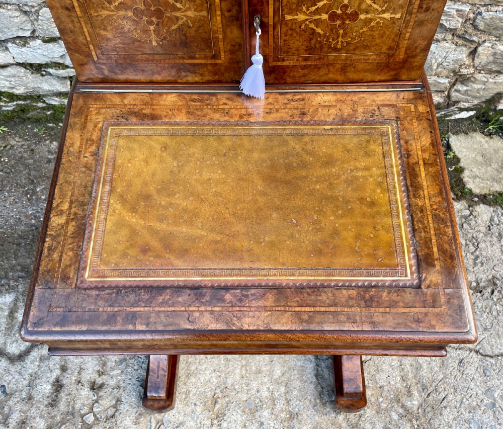 Antique Victorian Burr Walnut Davenport View VII