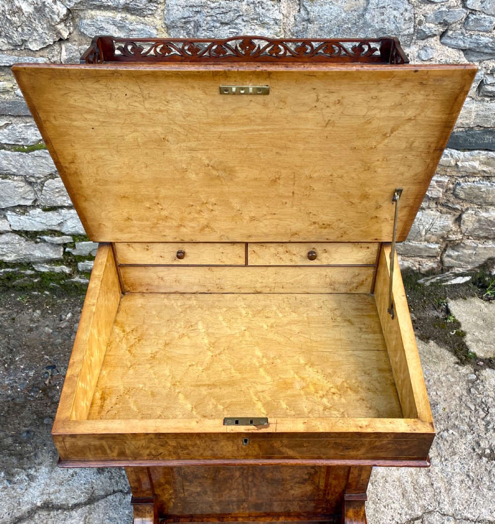 Antique Victorian Burr Walnut Davenport View VIII