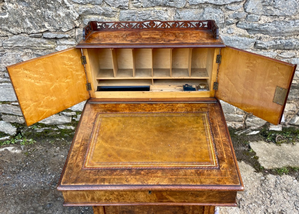 Antique Victorian Burr Walnut Davenport View X