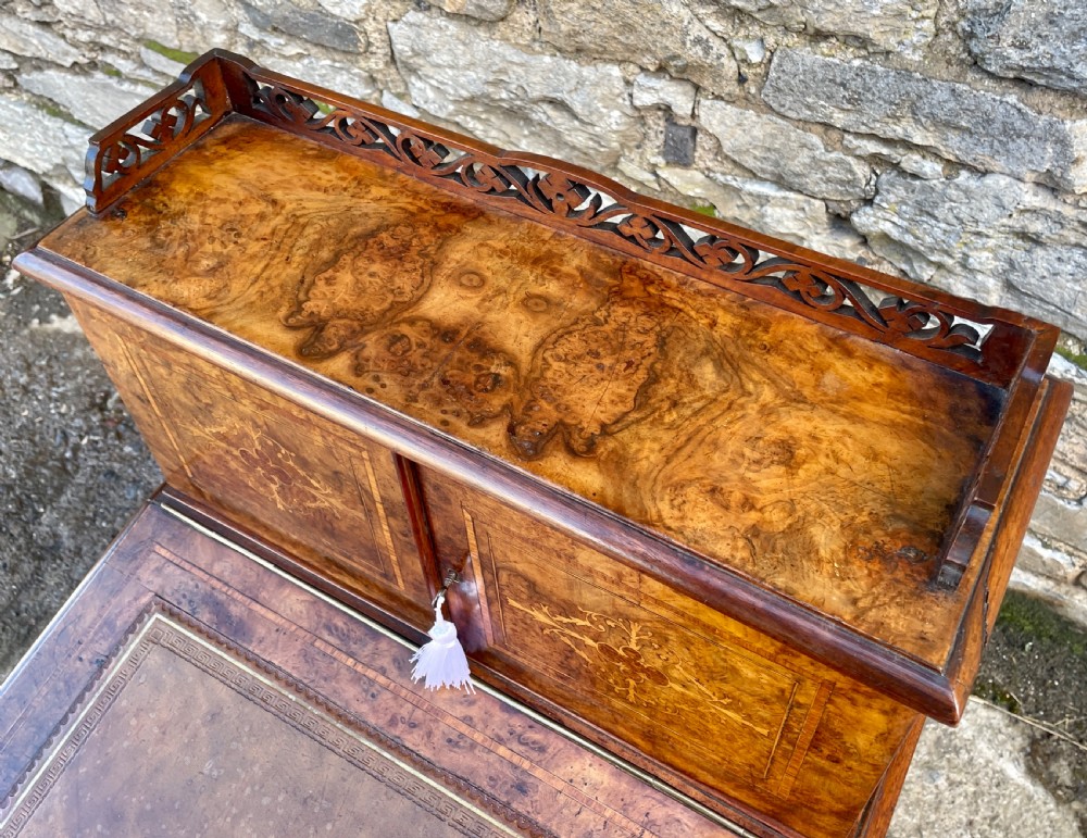 Antique Victorian Burr Walnut Davenport View XIII