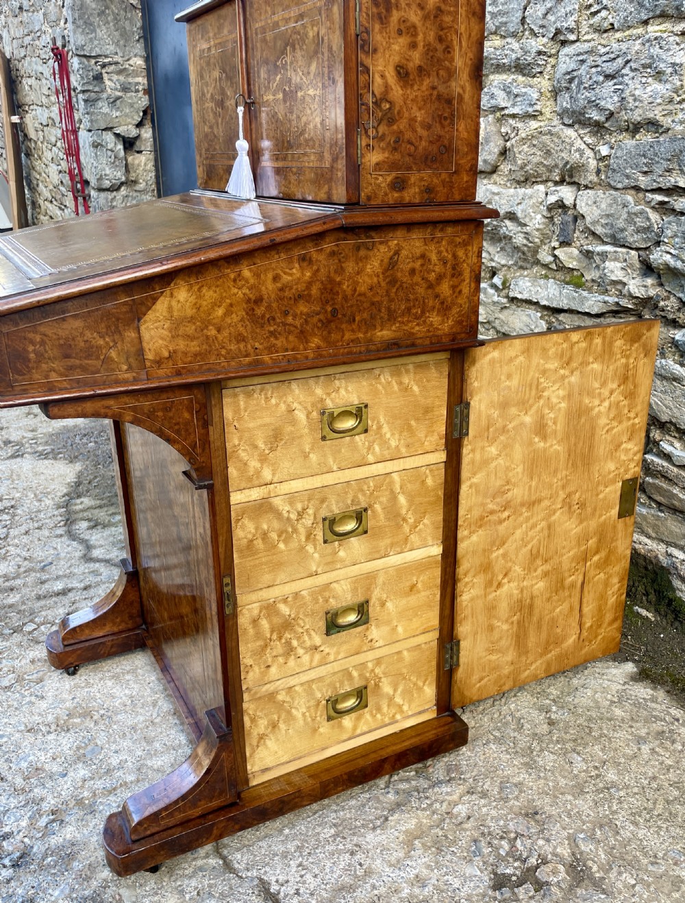 Antique Victorian Burr Walnut Davenport View XVI