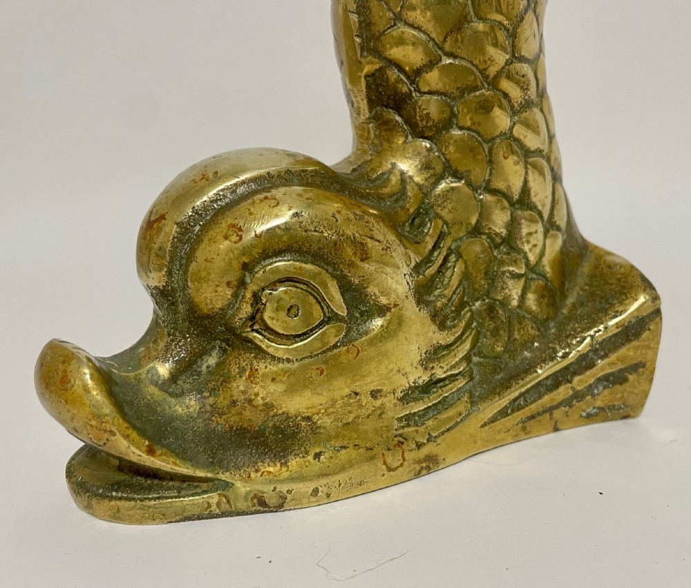 Antique Brass Dolphin Doorstop View IX