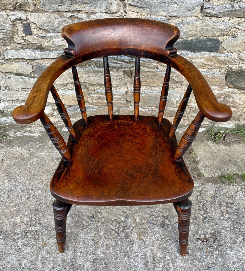 Victorian Elm Smokers Bow Armchair by Glenister High Wycombe View II