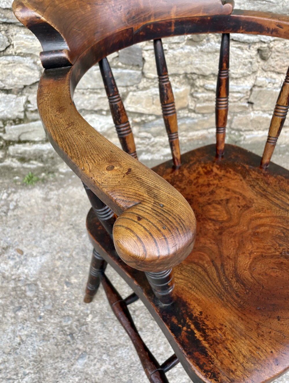 Victorian Elm Smokers Bow Armchair by Glenister High Wycombe View XIV
