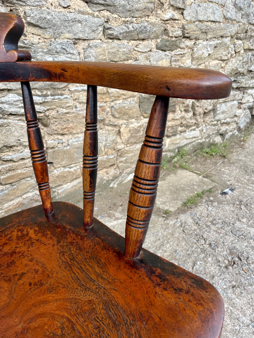 Victorian Elm Smokers Bow Armchair by Glenister High Wycombe View XV