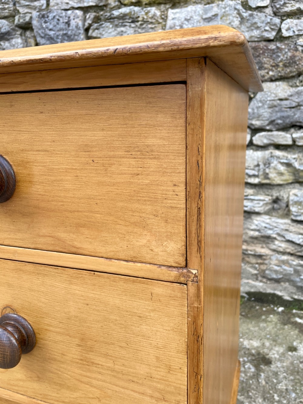 Small Antique Stripped Pine Chest of Drawers View X