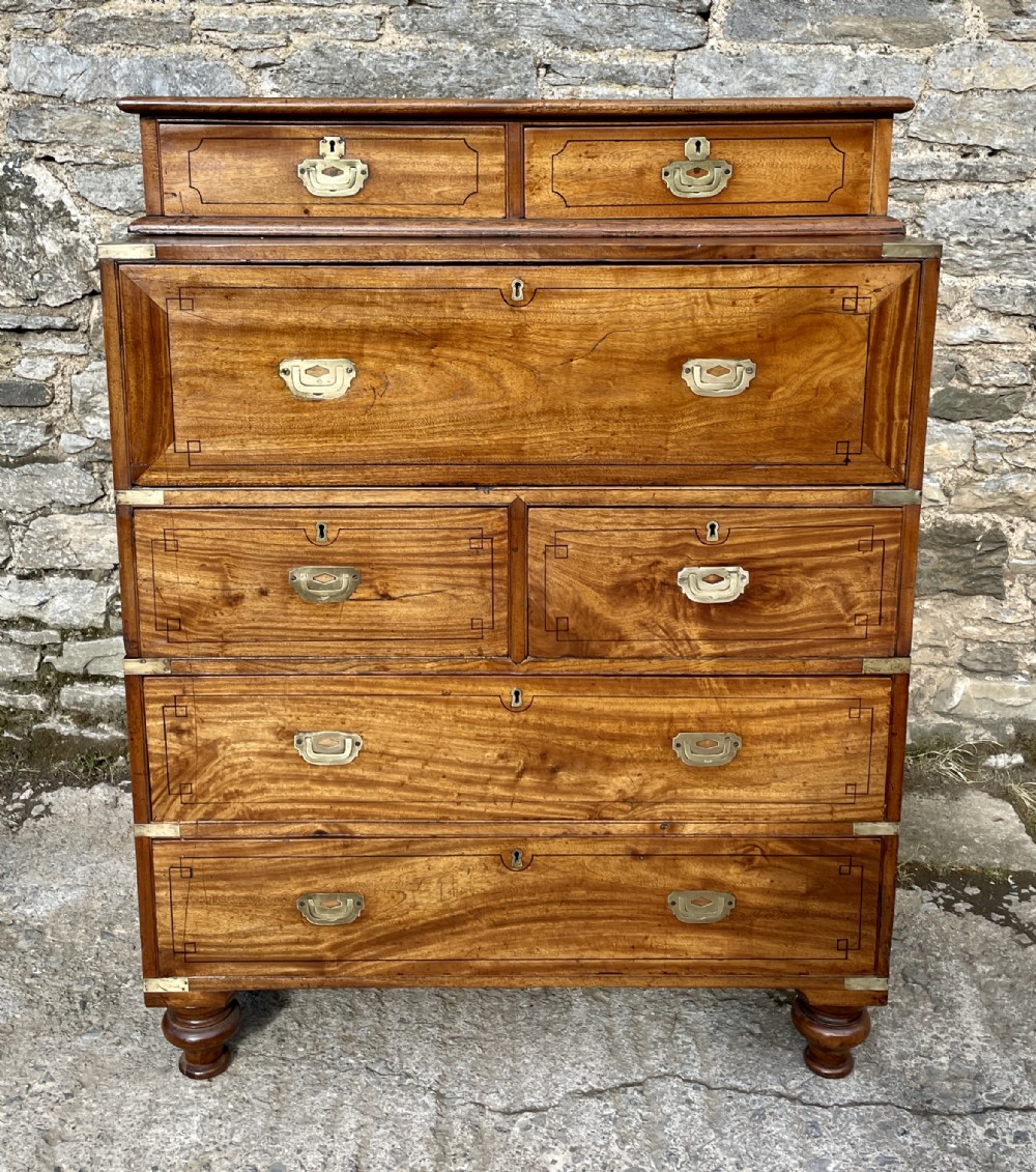 Victorian Camphorwood Military Campaign Secretaire Chest