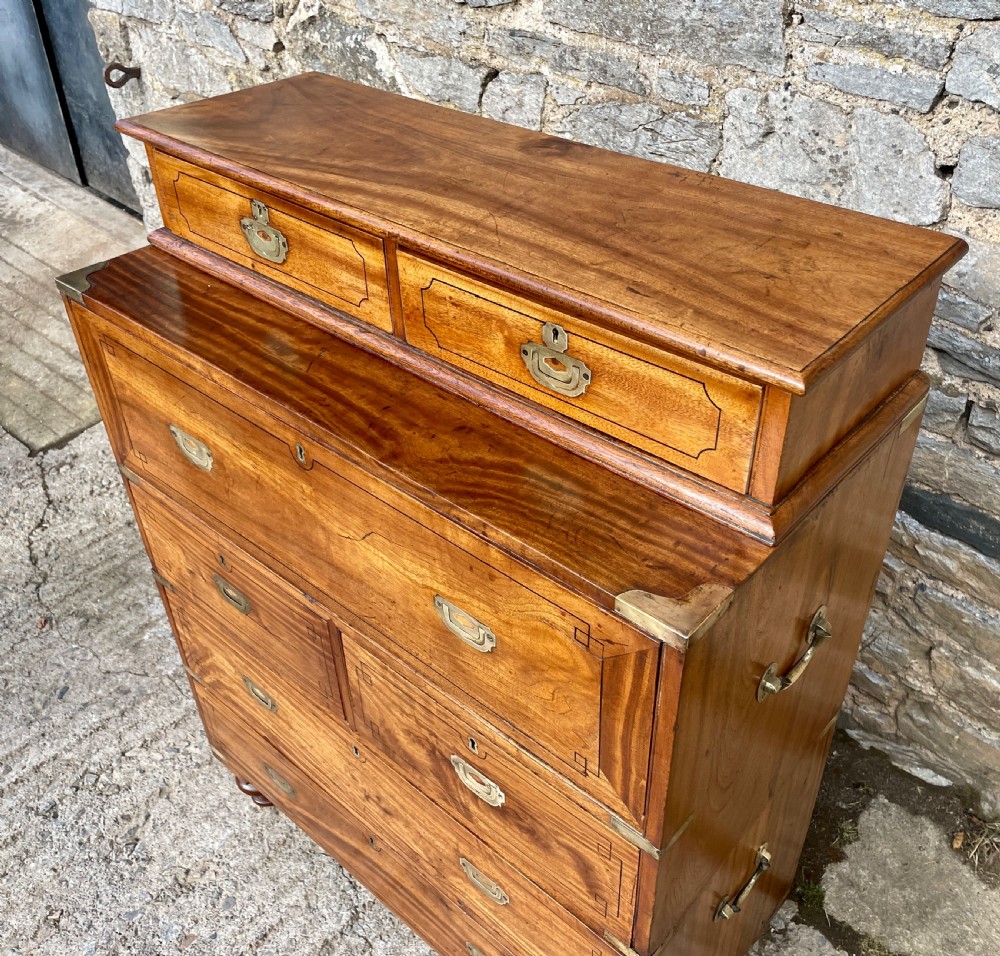 Victorian Camphorwood Military Campaign Secretaire Chest View IX