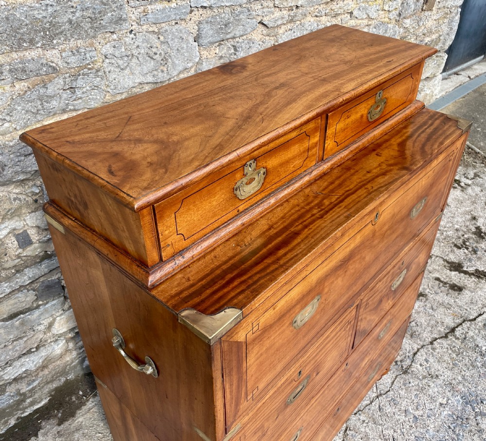 Victorian Camphorwood Military Campaign Secretaire Chest View X