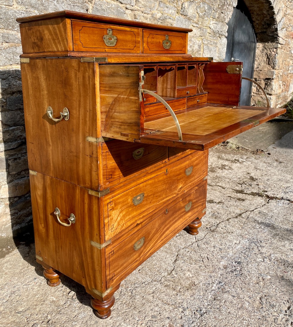 Victorian Camphorwood Military Campaign Secretaire Chest View XVII