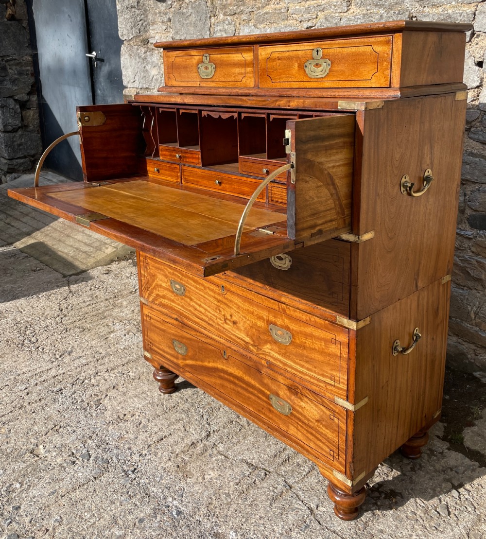 Victorian Camphorwood Military Campaign Secretaire Chest View XVIII
