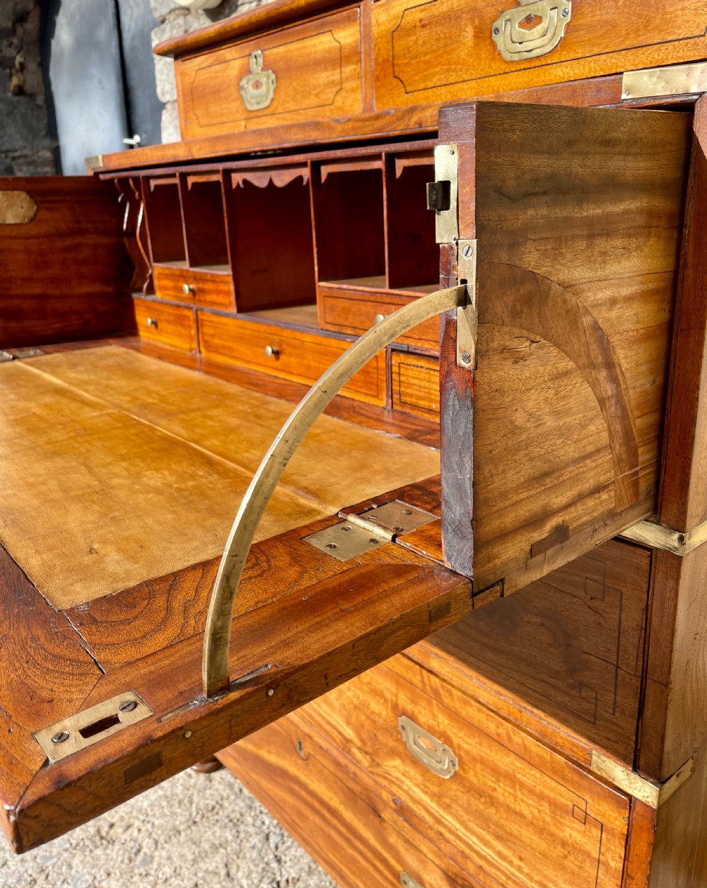 Victorian Camphorwood Military Campaign Secretaire Chest View XIX