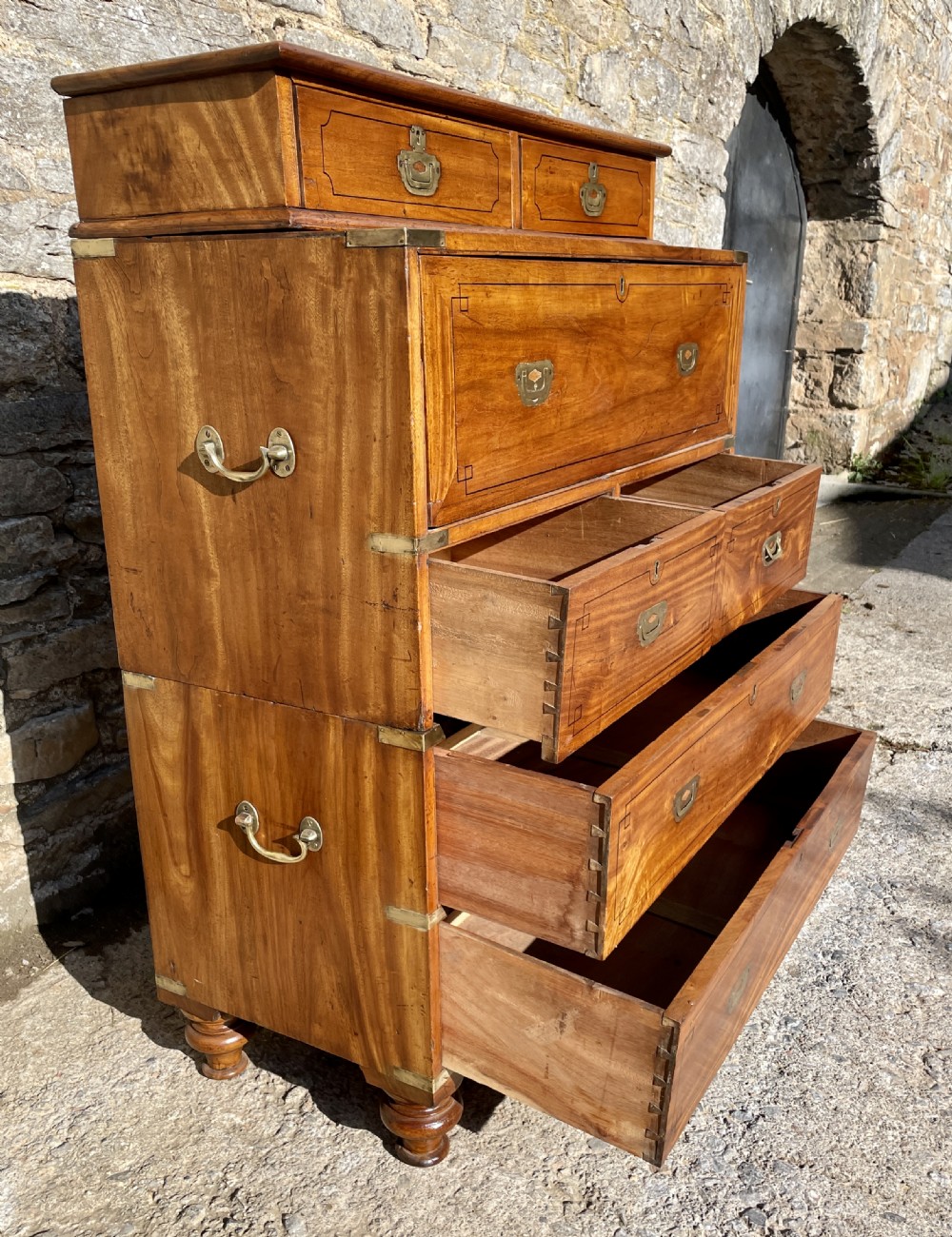 Victorian Camphorwood Military Campaign Secretaire Chest View XXVIII