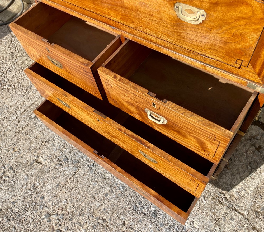 Victorian Camphorwood Military Campaign Secretaire Chest View XXX