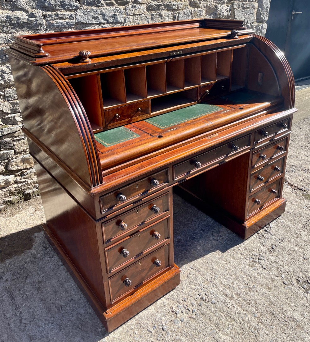 Victorian Mahogany Cylinder Roll Top Desk View X