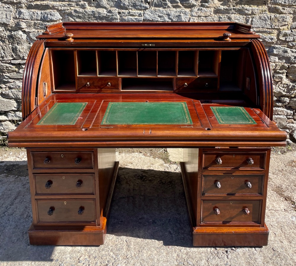 Victorian Mahogany Cylinder Roll Top Desk View XII